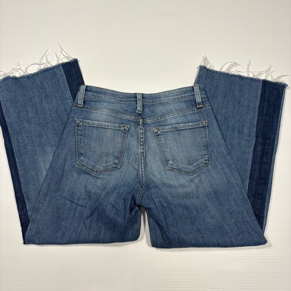 Flying Monkey Two-Tone Blue Flare Raw Hem Button Fly Jeans Sz25 - Picture 8 of 9